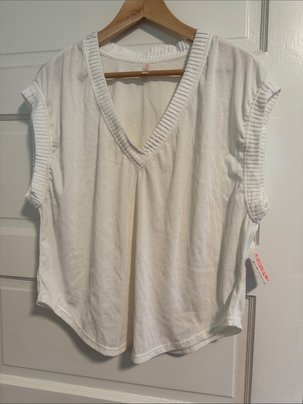 Free people White V-Neck Sleeveless Ribbed Trim Tank